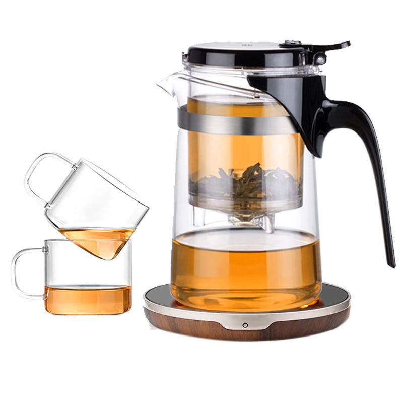 尚明耐热玻璃一键过滤飘逸杯红茶泡茶壶茶水分离过滤功夫茶具套装 500ml+恒温宝+2小杯*100ml