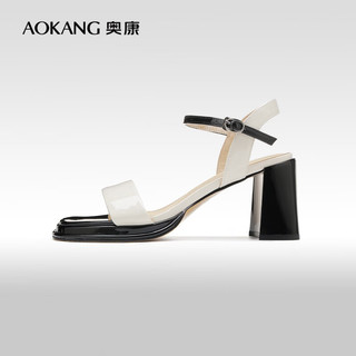 奥康（Aokang）官方女鞋 夏季新品时尚舒适简约通勤高跟鞋休闲一字带凉鞋