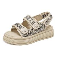 奥康（Aokang）官方女鞋 夏季新款新中式时尚魔术贴厚底休闲凉鞋百搭沙滩鞋 米白色 36 230mm