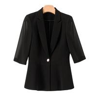 晚白 ONEBUYE小个子短款小西装外套女纯色简约修身显瘦通勤OL薄款西服 黑色 L