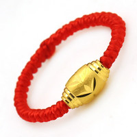 红色年轮 Red Year 黄金戒指男女款足金路路通本命年红绳转运珠戒指指环尾戒指  红绳款约0.22g M码