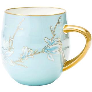 玛戈隆特年货节陶瓷水杯子马克杯牛奶杯杯礼盒装行云玉兰花开奶杯 水蓝色-珐琅彩