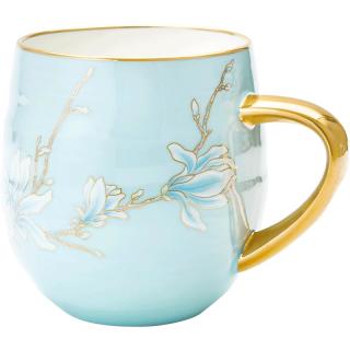 玛戈隆特年货节陶瓷水杯子马克杯牛奶杯杯礼盒装行云玉兰花开奶杯 水蓝色-珐琅彩