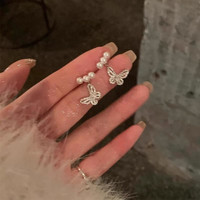 花饰庄园 精致满锆蝴蝶珍珠耳环女气质精致感耳钉轻奢百搭耳饰 主图款-银针S1095