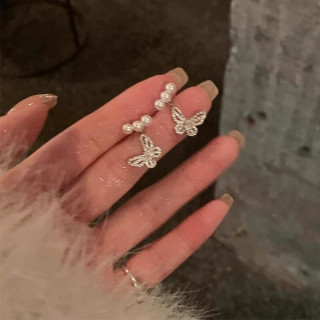 花饰庄园 精致满锆蝴蝶珍珠耳环女气质精致感耳钉轻奢百搭耳饰 主图款-银针S1095