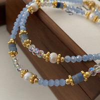 花饰庄园海蓝宝淡水珍珠秋冬项链淡水配饰串珠毛衣链女 XL0814