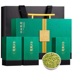 山水西湖 龙井茶特级300g2024新茶明前茶叶头采嫩芽礼盒装豆香自己喝