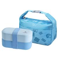 昌木子（CAMUZ）竹纤维Pro双层饭盒便当盒 日式 可微波炉加热 1200ML 蓝色2件套 蓝色（饭盒+元宝包）