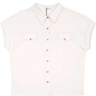 百图betu女装夏季衬衫撞色叽线梭织工装衬衫短袖上衣女2504T48 杏色 S