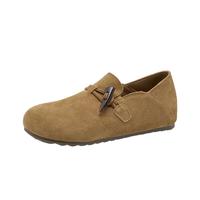 西遇一脚蹬勃肯鞋半拖女2025圆头内增高博肯懒人厚底包头拖鞋 棕色 (2月28日) 35 (225)