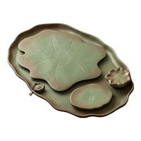 唐丰陶瓷茶盘干泡盘家用高档创意莲池功夫茶具茶托盘泡茶小型茶台 绿陶椭圆莲池茶盘(大)