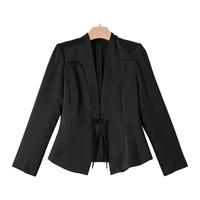 晚白2025春季时尚简约气质外套百搭纯色国风西装外套女 黑色 M