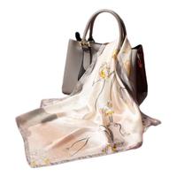 上海故事真丝丝巾女100%桑蚕丝缎面小方巾围巾礼盒 牡丹米灰