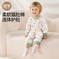 欧孕婴儿睡袋1-3岁男女宝宝夏季纯棉家居服连体睡衣儿童防着凉家居服 花涧小鹿(吸湿排汗透气不闷) 90cm 【身高:90cm-100cm】
