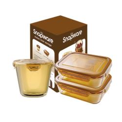 VISIONS 琥珀色耐热玻璃保鲜盒 600ml*2+700ml 3件套 微波炉烤箱适用