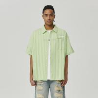 ROCAWEAR 肌理竖纹logo贴布印花清新轻薄情侣衬衫短袖衬衣