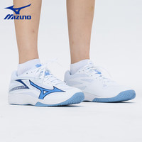 美津浓（MIZUNO）排球鞋男女缓震透气耐磨室内羽毛球鞋乒乓球鞋专项综合训练鞋 白蓝 THUNDER BLADE Z 44.5 =290mm