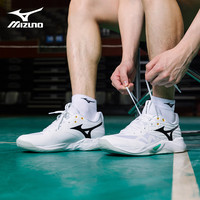 美津浓（MIZUNO）排球鞋男女缓震透气耐磨室内羽毛球鞋乒乓球鞋专项综合训练鞋 白黑绿 WAVE MOMENTUM PRO 38 =240mm