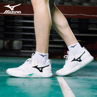 美津浓（MIZUNO）排球鞋男女缓震透气耐磨室内羽毛球鞋乒乓球鞋专项综合训练鞋 白黑绿 WAVE MOMENTUM PRO 42 =270mm