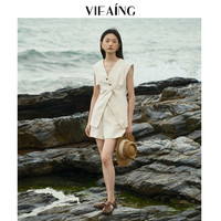 VIEA.ING薇迎杏色套装女2025夏不规则上衣短裤两件套