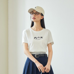 紫涵 字母手绘短袖T恤女装夏季新品森系卡通女孩简约百搭可爱上衣
