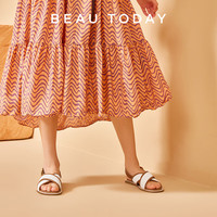 BEAUTODAY编织凉鞋女鞋2025夏季新款拖鞋女外穿防滑复古交叉带平底女凉鞋女