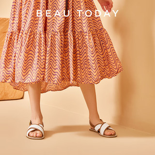 BEAUTODAY织凉鞋女鞋2025夏季拖鞋女外穿防滑复古交叉带平底女凉鞋女 米白色 35