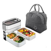 BOMANSI 博曼斯 不锈钢饭盒 2层 3格 1.35L+保温袋