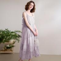 【花仙子】晕染飘逸仙女花朵吊带纱裙女2025夏季宽松连衣裙
