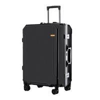 狄斯顿保罗 行李箱男可充电铝框拉杆箱登机箱防刮耐磨加厚大容量旅行箱皮箱 黑色【升级防刮可充电铝框款】  24英寸丨较适中丨贴纸+箱套