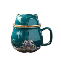 苏氏陶瓷 招财猫 茶杯 300ml 孔雀绿