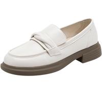 15MINS厚底乐福鞋女2025配裙子小皮鞋一脚蹬单鞋 D1061AQ5 米色 40