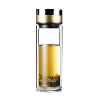德琅(DELANG)德国品牌双层玻璃杯DL8005商务茶水分离杯320ml便携水杯车载茶隔 香槟金