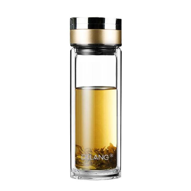 DELANG 德琅（DELANG）德国品牌双层玻璃杯DL8005商务茶水分离杯320ml
