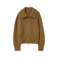 初棉翻领双开拉链开衫 24冬季重磅保暖针织毛衣外套100绵羊毛衫女 太妃咖 M