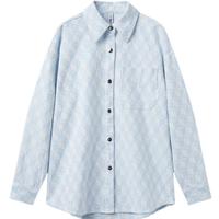 森马 Semir长袖衬衫女中长款宽松2024春菱形提花上衣潮流 蓝色调00488 165/88A/L