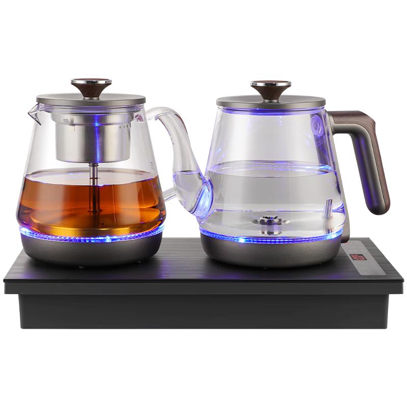 FUNORK全自动上水电热水壶泡茶煮茶烧水一体机茶台烧水壶茶桌茶几嵌入式茶具抽水电茶炉 钛灰色-煮茶款（双壶上水） 1L