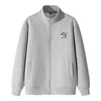 真维斯开衫外套男秋季美式潮牌灰色重磅男生立领无帽拉链休闲夹克B 灰(JZS简笔蓝鲸） 2XL