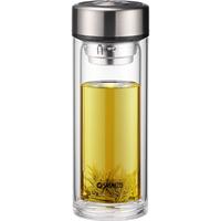 清水（SHIMIZU） 双层玻璃杯茶水分离防烫办公车载水杯带滤网泡茶杯子可定制8021 钢本色 260ml