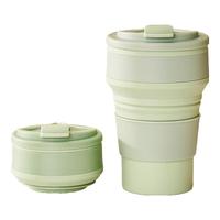 天喜(TIANXI)硅胶折叠水杯便携式可伸缩压缩杯子户外露营旅行漱口刷牙杯食品级 绿色500ML-耐高温无异味