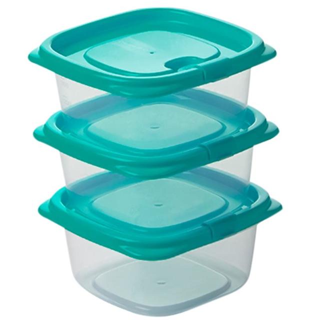 茶花 保鲜盒可微波米饭水果分装收纳盒食品级材质 蓝色460ml3只 可微波加热