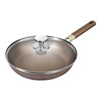 京严选炒锅有钛不粘炒菜锅家用平底煎锅电磁炉燃气灶通用锅具无烟不沾锅 【内外钛金｜不粘】咖色手柄 26cm 久烧耐磨｜受热均匀｜炉灶通用