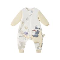 babycare新生婴儿秋冬山茶花桑蚕丝分腿睡袋防惊跳防踢被星岛黄90码暖冬