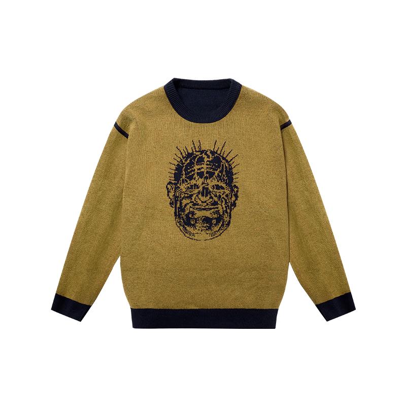 黑神话 BLACKMYTH金池幽魂双面毛衣芥黄/藏蓝 L码 黑神话 BLACKMYTH悟空周边服饰 男女同款羊毛混纺保暖圆领套头宽松针织