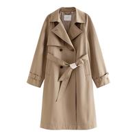 自巧小个子粉色双排扣英伦风中长款风衣女2024秋装高级感外套 摩卡棕 3