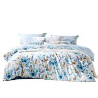 富安娜 出品 圣之花床品四件套 全涤双面磨毛套件双人被套罩ins风 蓝调 1.5米 床单款 （被套203*229cm）