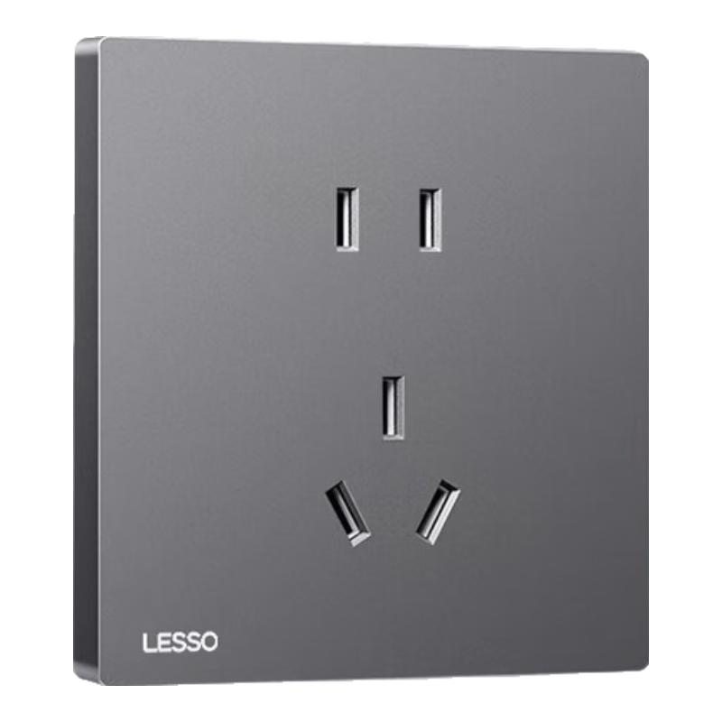 LESSO联塑开关插座纤越纤薄系列墙壁面板86型暗装16a五孔插座空调6mm 【哑光灰】正五孔 单件