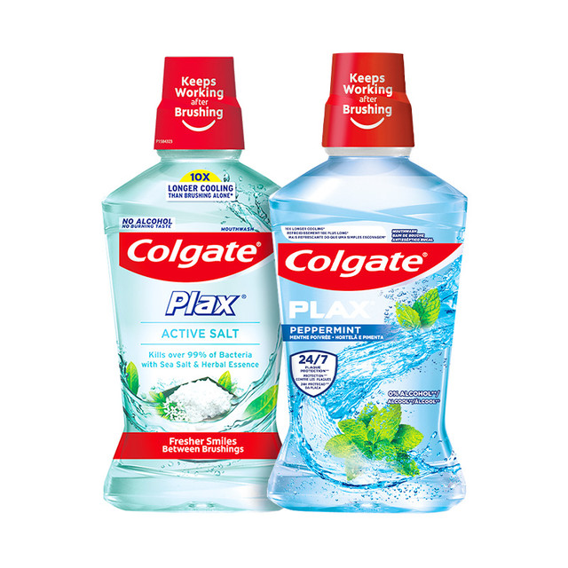 高露洁 进口盐白酷爽清新漱口水0酒精1000ml(2瓶)