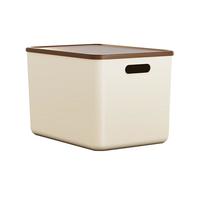 稻草熊收纳箱大号奶油风家用衣服玩具零食收纳盒塑料整理箱卧室储物箱 奶白色一个装【带盖】 【18L】35*25*20.5cm