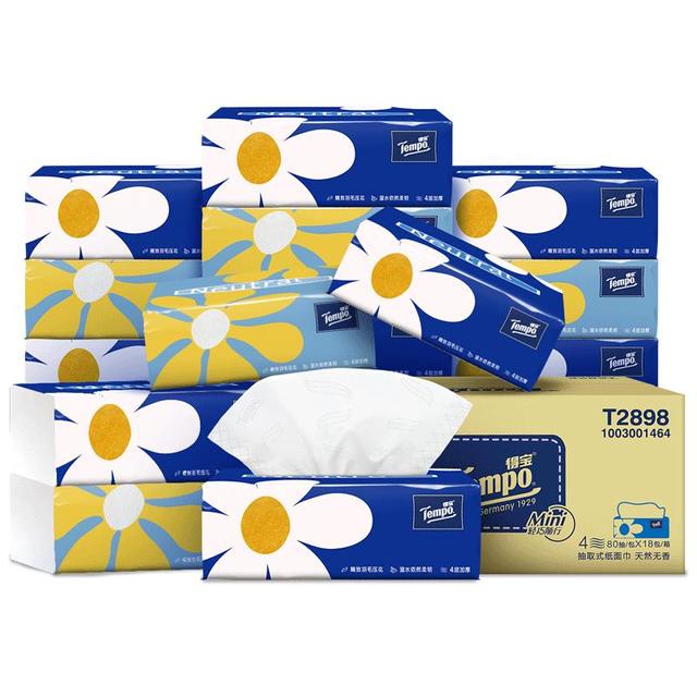 Tempo 得宝 Mini系列抽纸 加厚湿水柔韧抽纸卫生纸 4层 80抽*18包